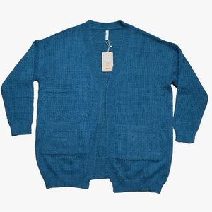 ePretty “Cozy Nights” Open Front Teal Cardigan Sweater NWT Sz S
